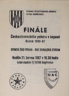 Program k utkání  Sparta v. Dunajská Streda , 1987