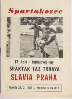 Program k utkání TAZ TRNAVA vs. Slavia Praha, Spartakovec, 1988