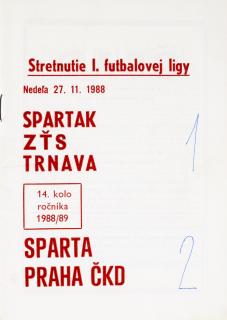 Program k utkání TRNAVA vs. Sparta Praha, 1988