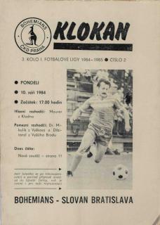 Program Klokan, S Bohemians  vs. Slovan Bratislava, 1984/85 (2)
