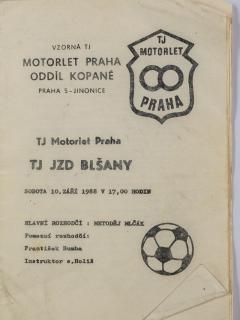 Program - Motorlet Praha v. TJ JZD Blšany, 1988