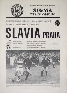 Program  Sigma ZTS Olomouc v. Slavia Praha, 1985