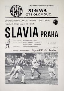 Program  Sigma ZTS Olomouc v. Slavia Praha, 1986