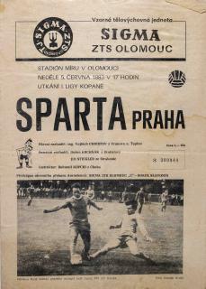 Program  Sigma ZTS Olomouc v. Sparta Praha, 1983
