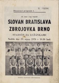 Program  Slovan Bratislava v. TJ Baník Ostrava, 1976
