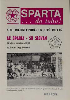 Program Sparta Praha  v. ŠK Slovan, 1992