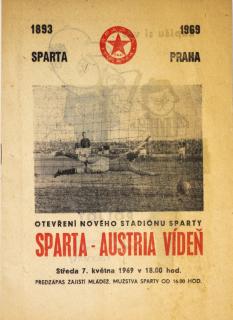 Program  Sparta vs. Austria Vídeň, otevření stadionu, 1969