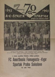 Program - Spartak Praha Sokolovo v. FC Anorthois Famagusta , 1964
