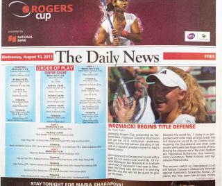Program - The Daily News, Rogers cup, Tuesday, 10, 2011