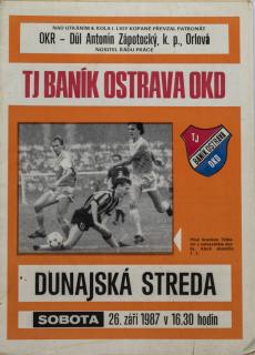 Program  TJ Baník Ostrava vs. Dunajská Streda, 1987