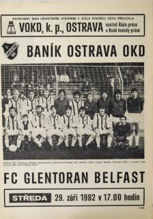 Program  TJ Banik Ostrava vs. FC Glentoran Belfast, 1982