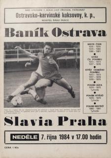 Program TJ Baník Ostrava vs. Slavia Praha IPS, 1984 velký formát