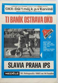Program  TJ Baník Ostrava vs. Slavia Praha IPS, 1985
