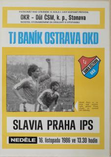 Program TJ Baník Ostrava vs. Slavia Praha IPS, 1986 velký formát
