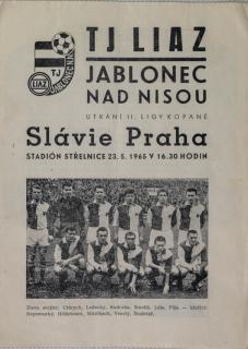 Program, TJ Liaz Jablonec na Nisou, v. Slávie Praha, 1965