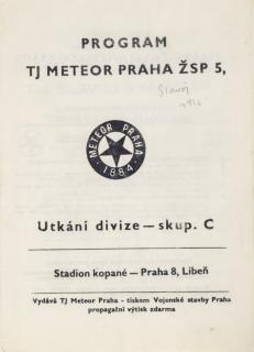 Program  TJ Meteor Praha v. TJ Slavoj Vyšehrad, 1980