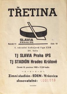 Program Třetina,  TJ Slavia Praha v. Hradec Králové hokej, 1985/1986