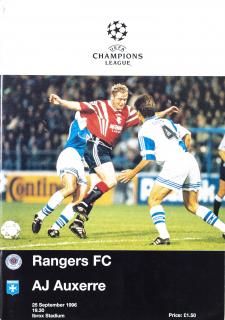 Program UEFA CHAMPIONS LEAGUE Rangers vs. AJ Auxerre, 1996