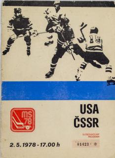 Program utkání ČSSR v. USA, MS 1978 Hokej