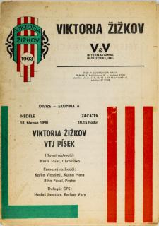 Program   Viktoria Žižkov PSO v. VTJ Písek, 1990