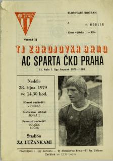 Program  Zbrojovka Brno v. AC Sparta ČKD Praha, 1979-80