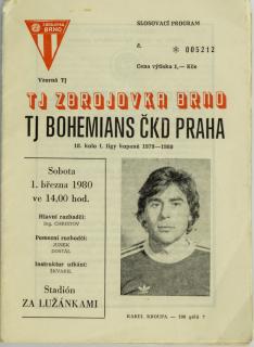Program  Zbrojovka Brno v. Bohemians ČKD Praha, 1979-80