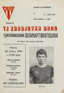 Program , Zbrojovka Brno v. Internacional Slovnaft Bratislava , 1980