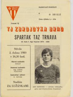 Program  Zbrojovka Brno v. Spartak TAZ Trnava, 1980
