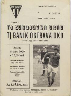 Program  Zbrojovka Brno v. TJ Baník Ostrava, 1979