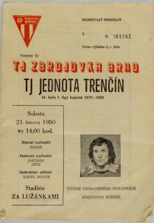Program  Zbrojovka Brno v. TJ Jednota Trenčín, 1980