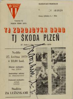 Program  Zbrojovka Brno v. TJ Škoda Plzeň, 1979, autogram