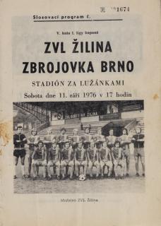 Program , ZVL Žilina v. Zbrojovka Brno , 1976