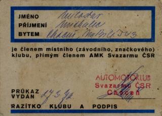 Průkaz Automotoklub, 1972