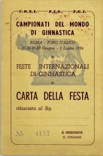 Průkaz, Carta della festa, Campionati del Mondo di Gimnastica, 1954