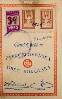 Průkaz Československá  obec sokolská 1931 II