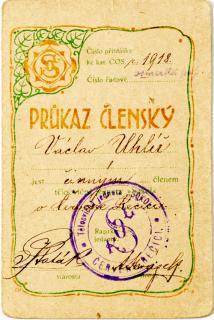 Průkaz členský SOKOL, 1918