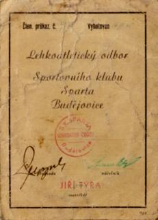 Průkaz Lehkoatletického odb. SK Sparta Budějovice, 1945