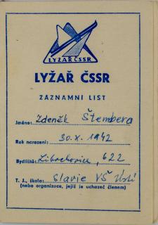Průkaz, Lyžař ČSSR, záznamní list, 1962