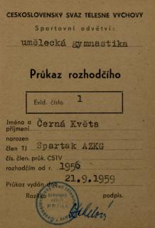 Průkaz rozhodčího, 1959