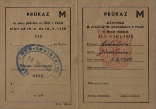 Průkaz účastníka II. celostátní spartakiády v Praze, 1960