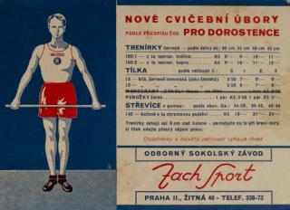 Reklamní leták, Nové cvičební úbory pro žáky, 30. léta