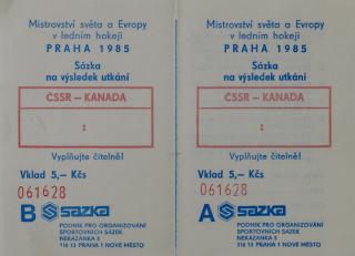 Sázenka na MS hokej 1985, ČSSR-Kanada. Sazka, 1985