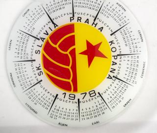 Skleněný kalendář SLAVIA PRAHA - fotbal, 1978