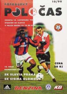 Slávistický POLOČAS SK SLAVIA PRAHA vs. SK Sigma Olomouc, 1998 velký + plakát