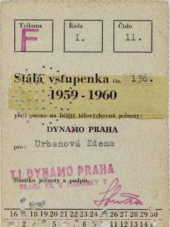 Stálá vstupenka klubu Dynamo Praha ( S.K.SLAVIA PRAHA ) na sezonu 1959 60