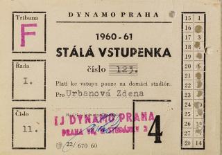 Stálá vstupenka klubu Dynamo Praha ( S.K.SLAVIA PRAHA ) na sezonu 1960 61