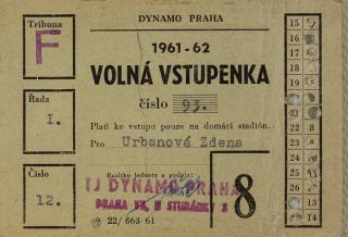 Stálá vstupenka klubu Dynamo Praha ( S.K.SLAVIA PRAHA ) na sezonu 1961 62