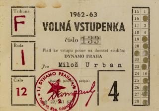 Stálá vstupenka klubu Dynamo Praha ( S.K.SLAVIA PRAHA ) na sezonu 1962 63