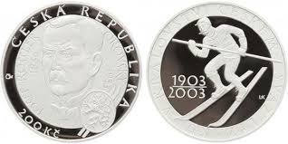 Stříbrná mince 1903 - 2003 200 kč svaz lyžařů