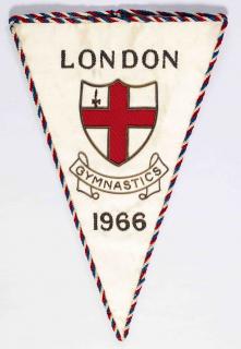 Vlajka, Gymnastics, London, 1966, odznak, autogramy